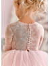 Dusty Pink Lace Tulle Sheer Back Flower Girl Dress